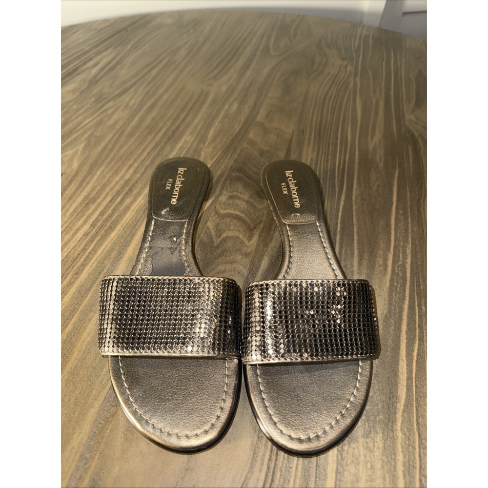 Liz Claiborne Flex Bronze Slide Sandals Women's 6.5M Slip On Comfort Casual